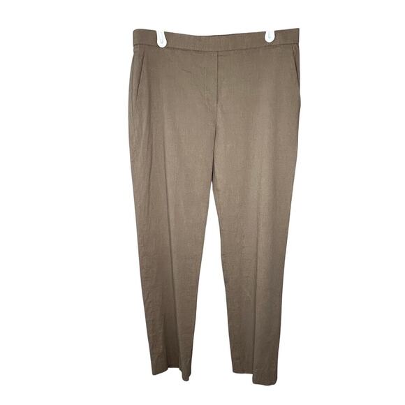 Theory women's Trecca brown linen blend cropped pull on mid rise pants size 4 - Picture 1 of 8